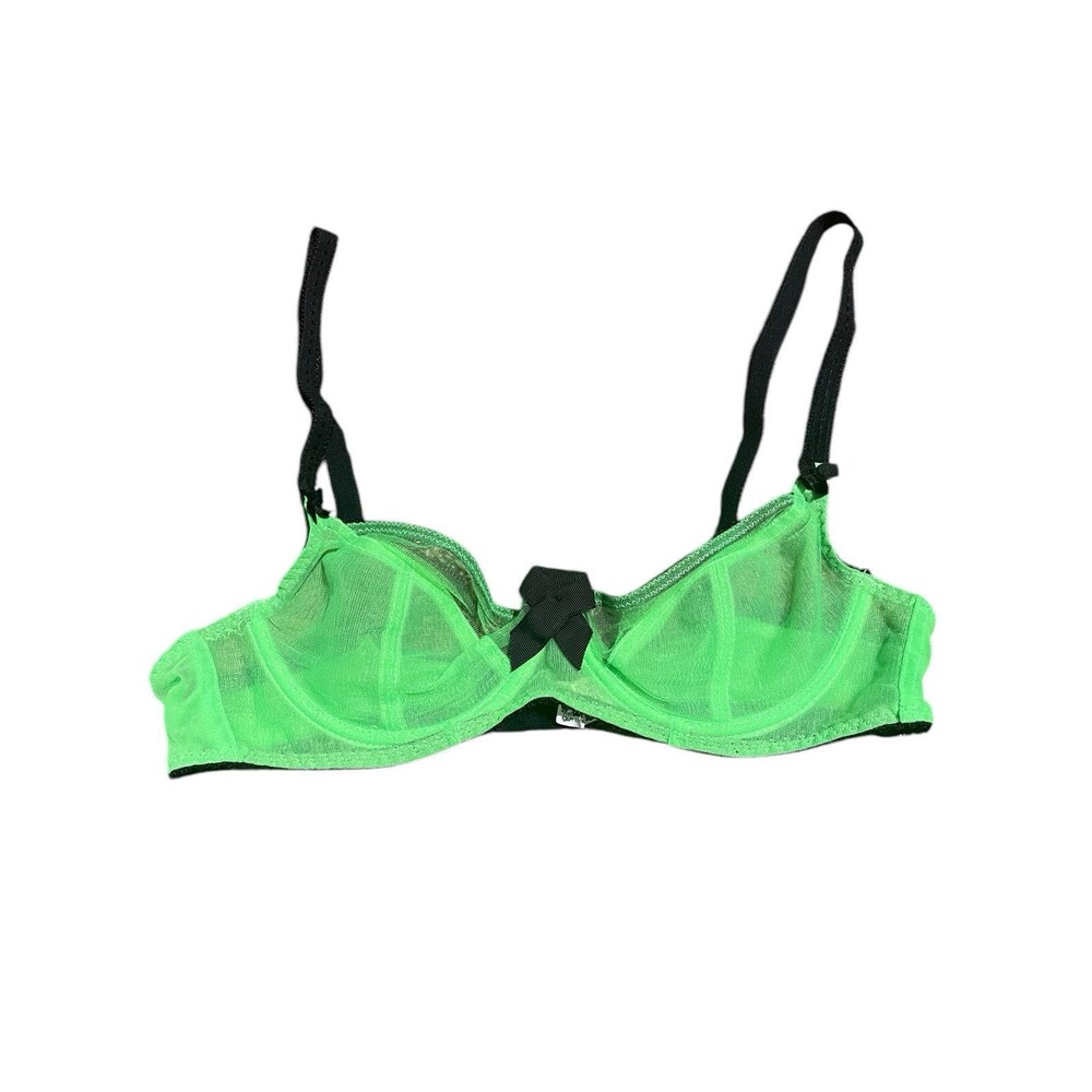 Claudette 34B Lace Underwire Bra Neon Green/Black No Padding